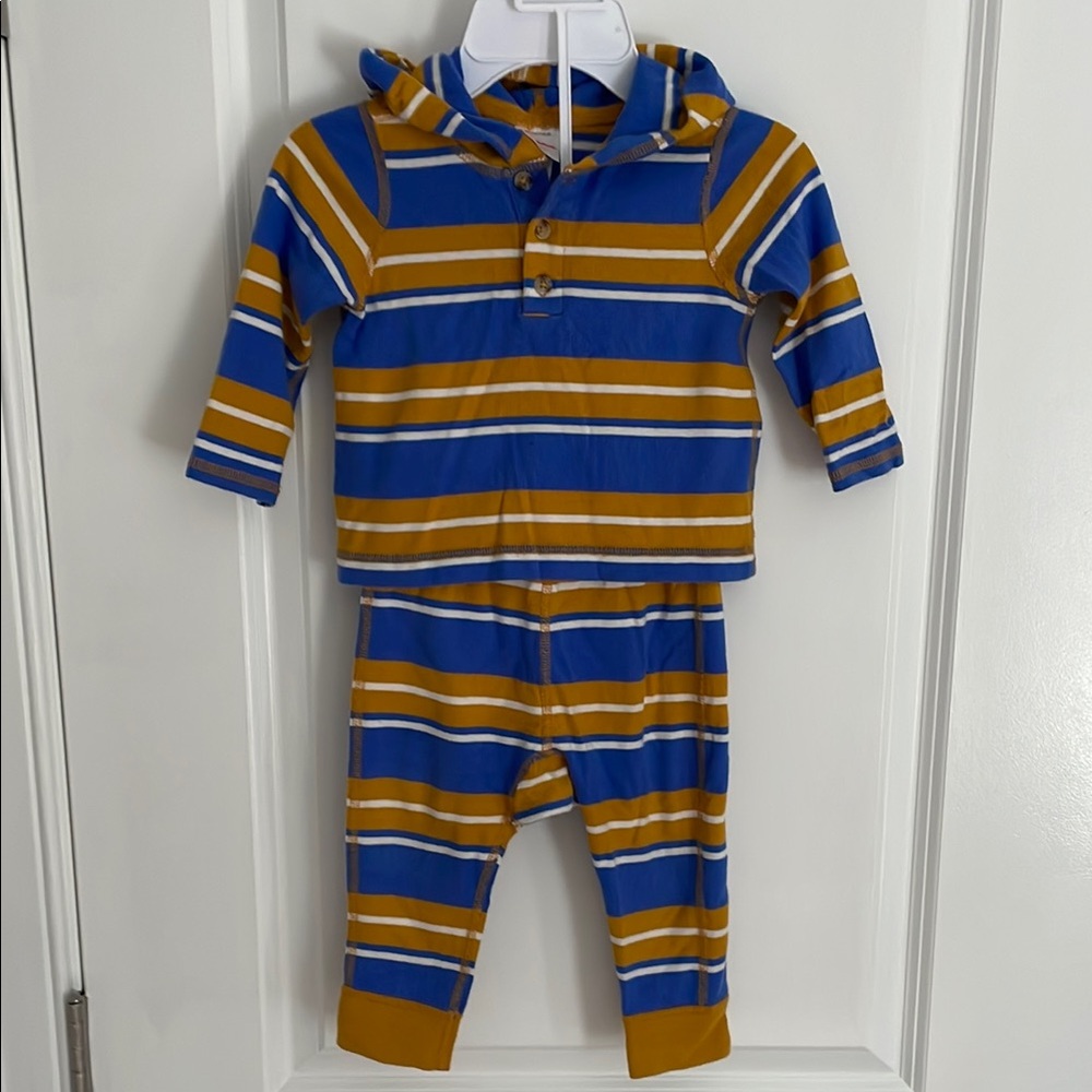 Hanna Andersson Matching Striped Blue and Mustard Outfit